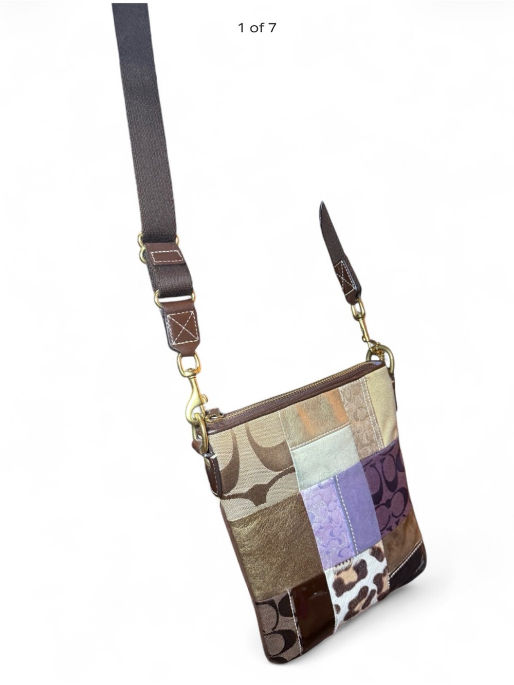 Vintage Coach Y2K Patchwork Swingpack Crossbody Bag Metallic Leopard